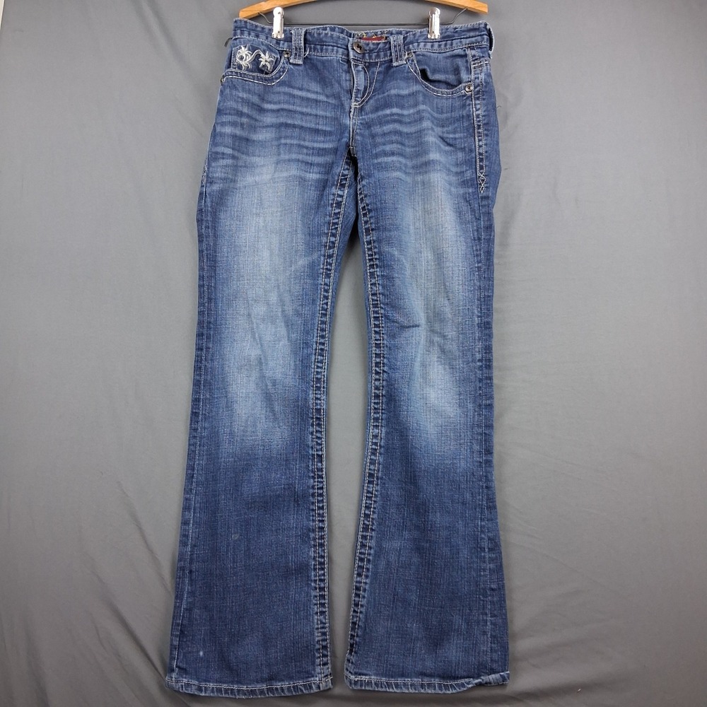 Maurices Womens Bootcut Jeans Size 9/10 RGL Medium Wash Floral Embroidered Y2K
